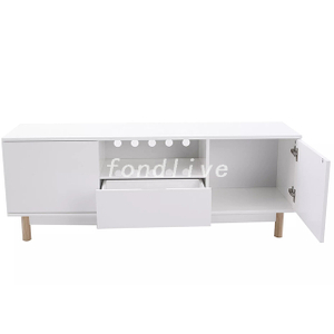 Simple Designs Living Room Furniture Pine Legs White Wooden Modern TV Stand Cabinet