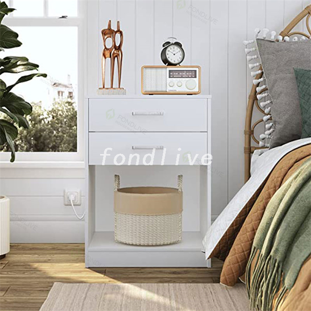 Modern Design Nordic Simple Style Nightstand Square White Wood Bedside Table 