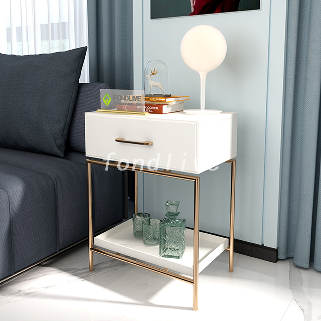 White wood 1 drawer Bedside Table with tray