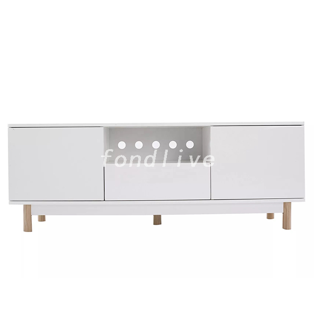 Simple Designs Living Room Furniture Pine Legs White Wooden Modern TV Stand Cabinet