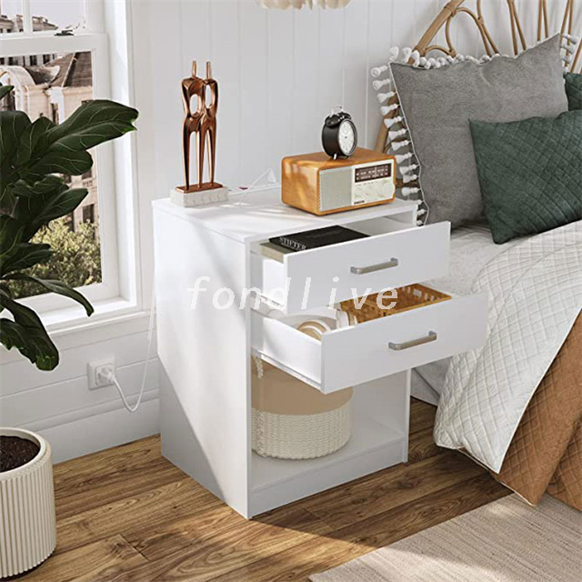 Modern Design Nordic Simple Style Nightstand Square White Wood Bedside Table 