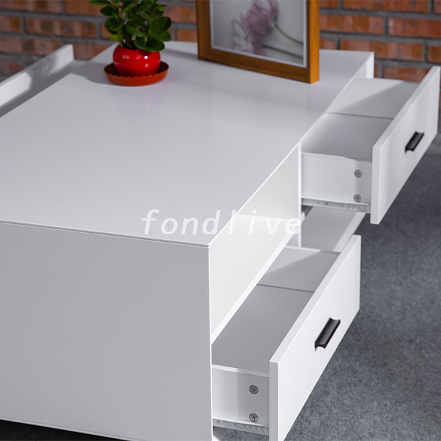 Hot sale living room wooden Nordic modern 2 drawers tea coffee table with metal legs