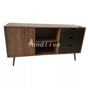 Functional Sliding Doors 3 Drawers brown color Wooden living room TV Stand 