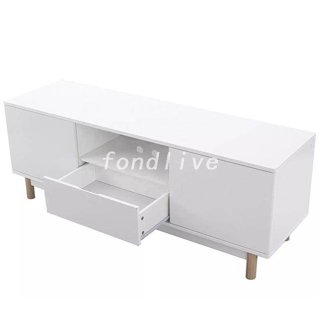 Simple Designs Living Room Furniture Pine Legs White Wooden Modern TV Stand Cabinet