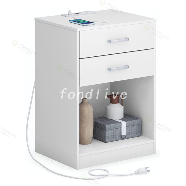 Modern Design Nordic Simple Style Nightstand Square White Wood Bedside Table 