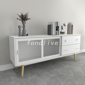 MDF Modern Living Room TV Stand with Figured Glass Sliding Door