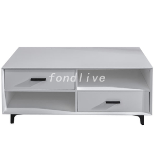 Hot sale living room wooden Nordic modern 2 drawers tea coffee table with metal legs