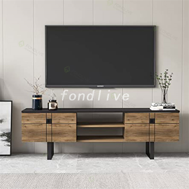 Multifuctional Two Doors And Shelves Solid Wood Color Wooden Storage TV Stand 