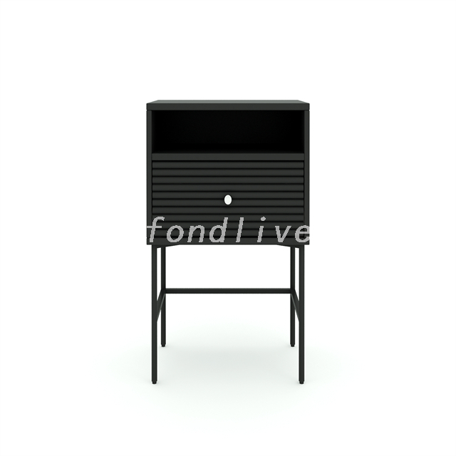 Modern Black Metal MDF Bedside Table Weave Drawer Design