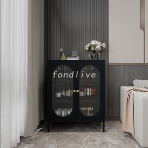 Black Lacquer Cupboard Entryway Cabinet Sideboard with Figured Glass Door
