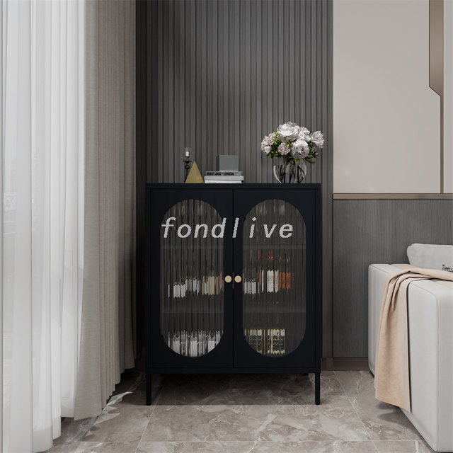 Black Lacquer Cupboard Entryway Cabinet Sideboard with Figured Glass Door