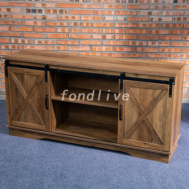 New Fashion Rustic Sliding Barn Door Wooden Modern TV Stand Furniture for Living Room