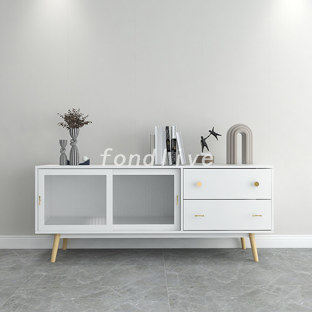 MDF Modern Living Room TV Stand with Figured Glass Sliding Door