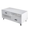Hot sale living room wooden Nordic modern 2 drawers tea coffee table with metal legs