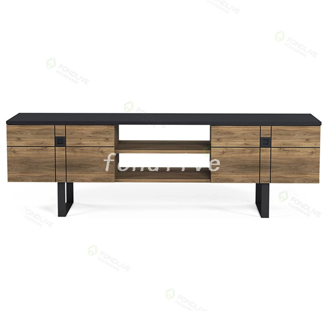 Multifuctional Two Doors And Shelves Solid Wood Color Wooden Storage TV Stand 