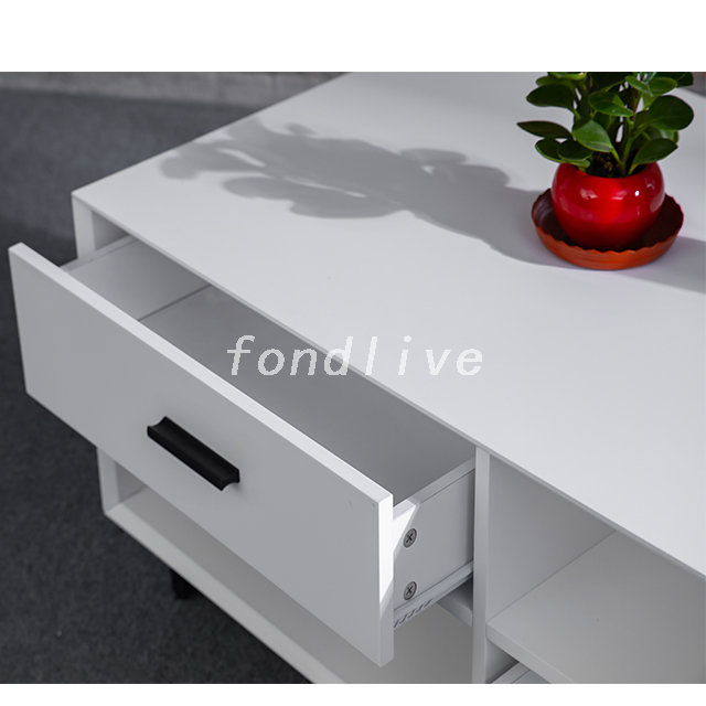 Hot sale living room wooden Nordic modern 2 drawers tea coffee table with metal legs