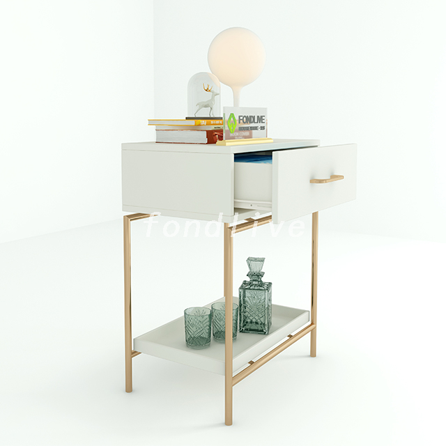 White wood 1 drawer Bedside Table with tray